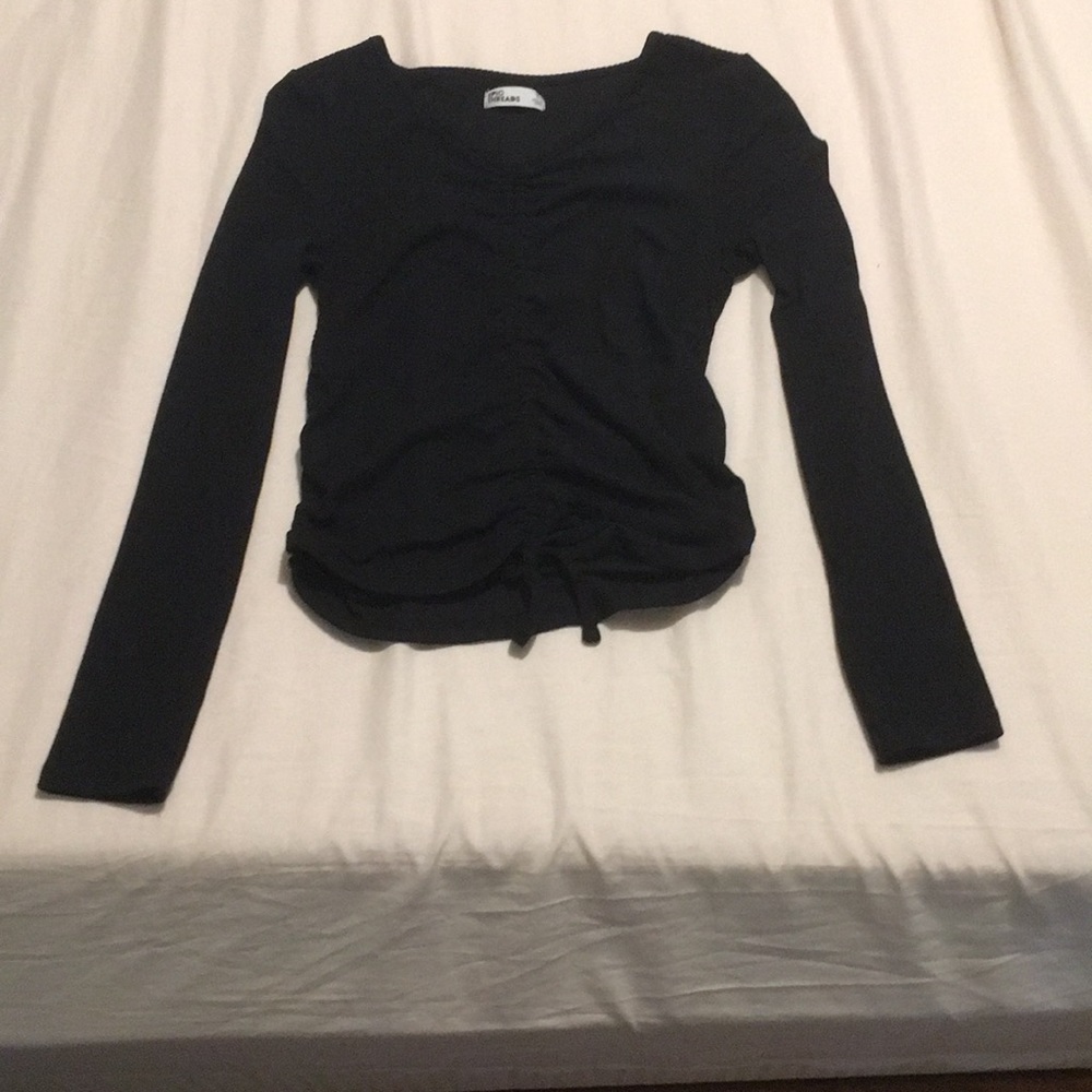 Girls black ribbed cinched top